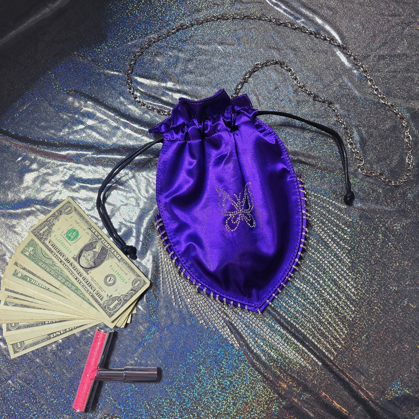 Multicolors Drawstring Rhinestones Dancer Money Bag