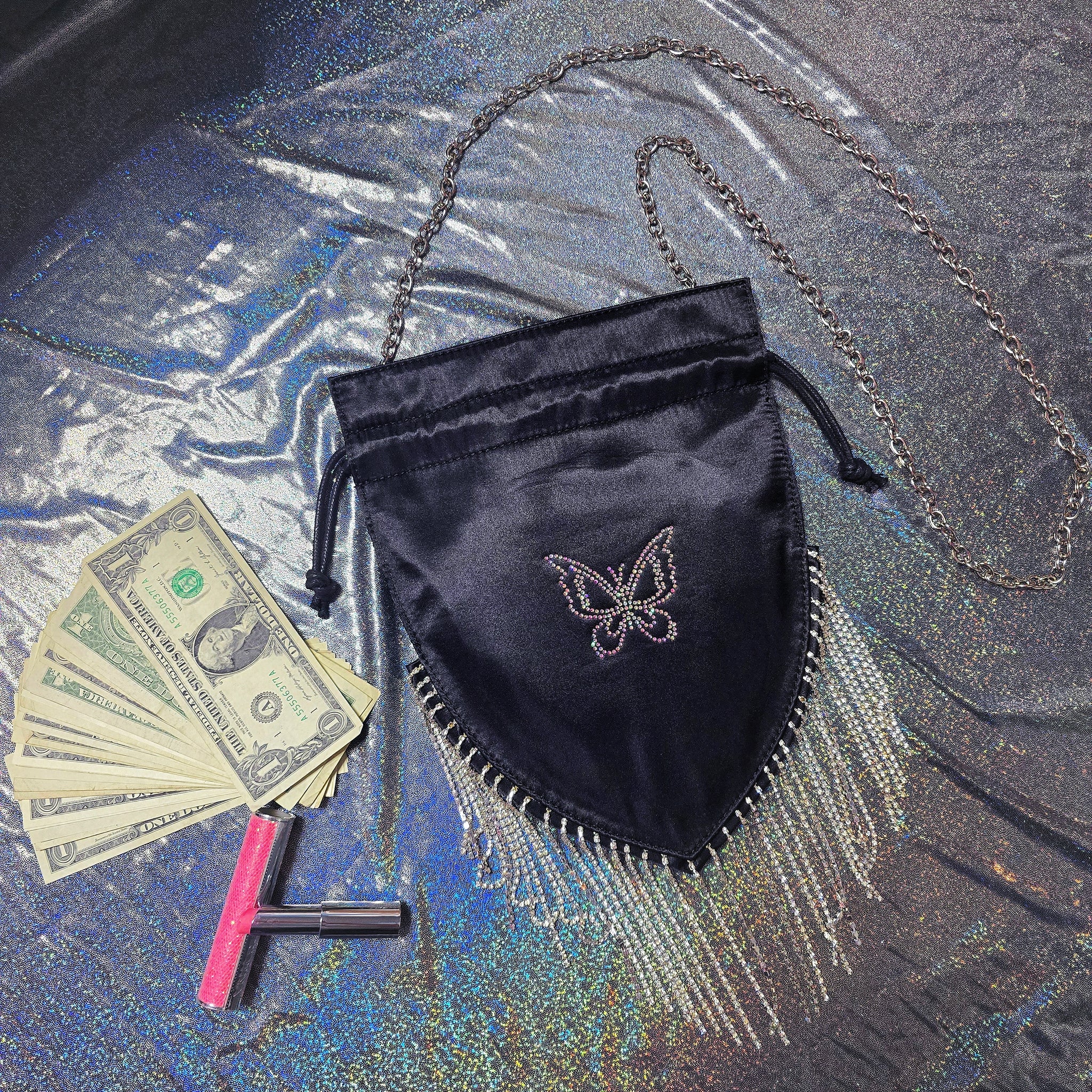 Multicolors Drawstring Rhinestones Dancer Money Bag