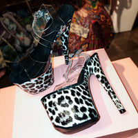 7in Multicolors Leopard Clear X Strap Heels