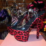 7in Multicolors Leopard Clear X Strap Heels