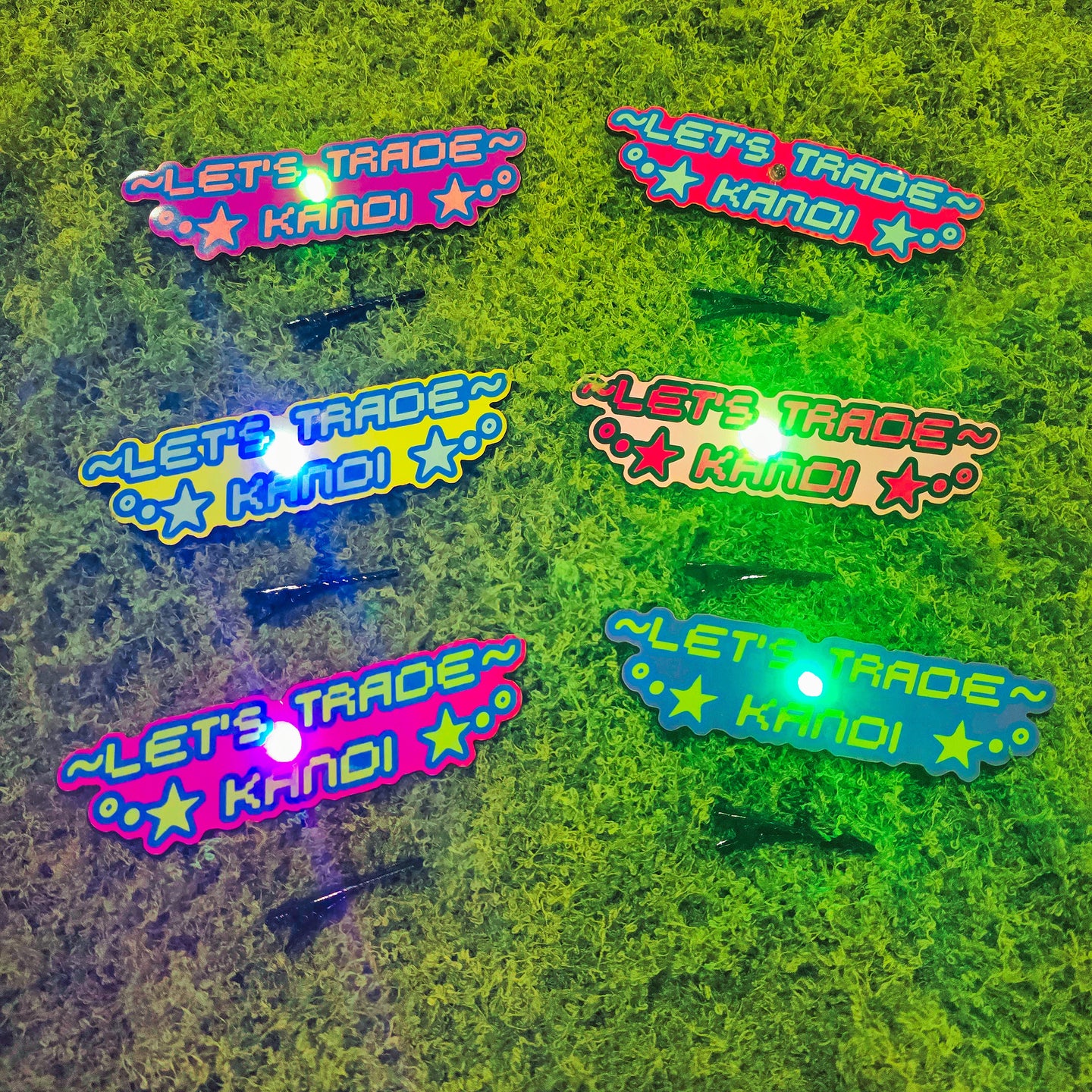 LED Medium *Let's Trade Kandi* Hair Clip Set Of 6