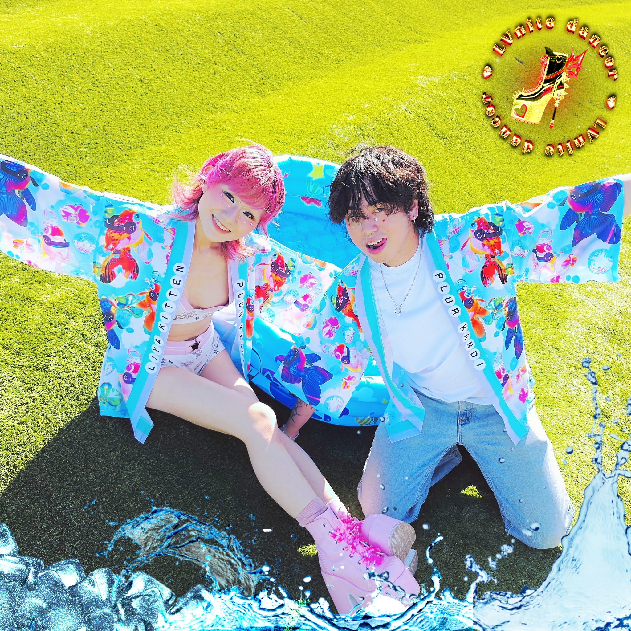 Disco Oranda Goldfish Baby Blue Kimono Jacket
