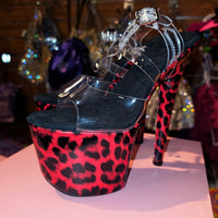7in Multicolors Leopard Clear X Strap Heels