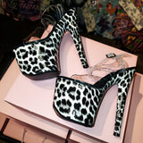 7in Multicolors Leopard Clear X Strap Heels
