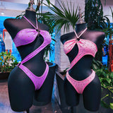 Pink & Purple Rhinestones Bodysuit Dancewear ( Size L )