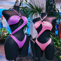 Pink & Purple Rhinestones Bodysuit Dancewear ( Size L )