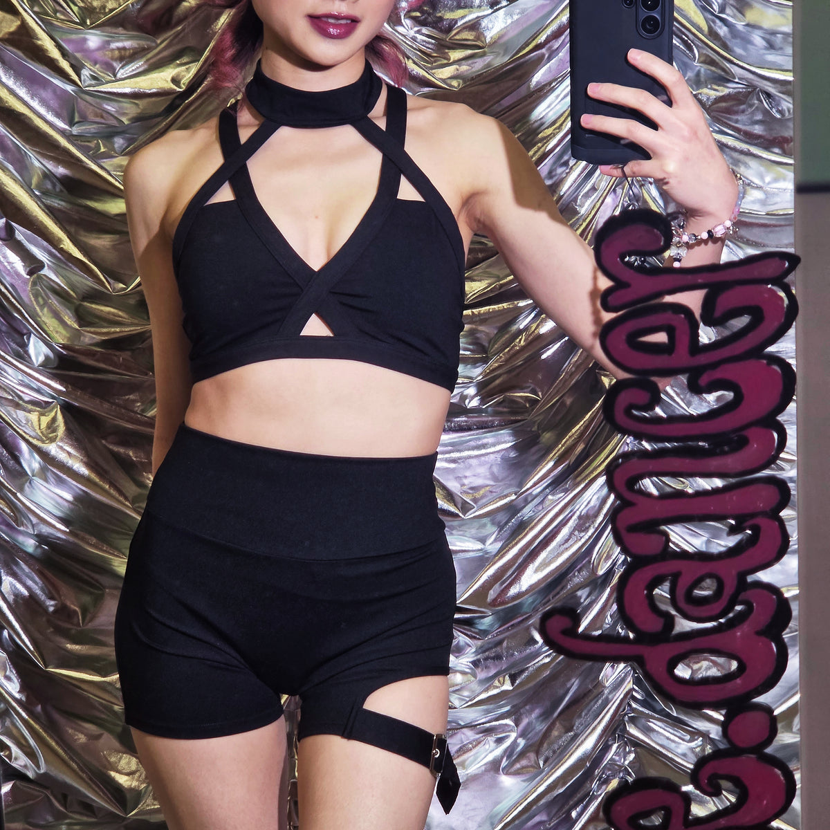 Sexy Black Straps Workout Set