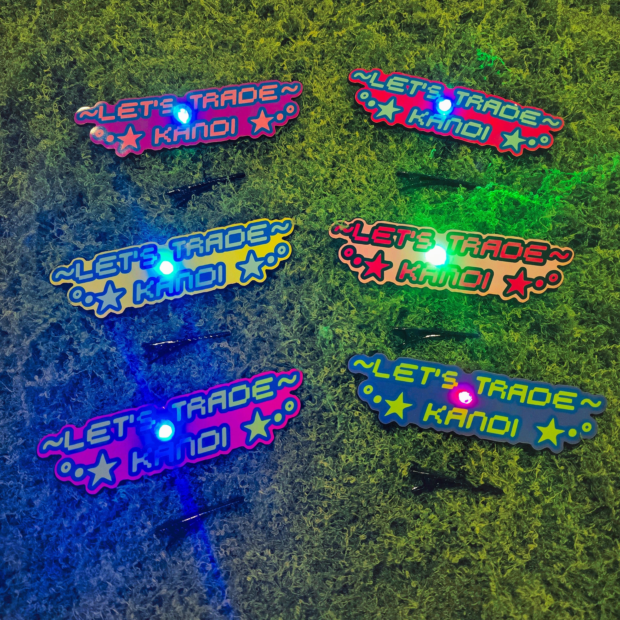 LED Medium *Let's Trade Kandi* Hair Clip Set Of 6