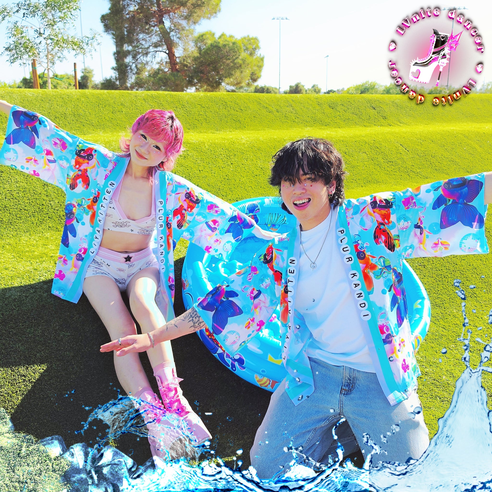 Disco Oranda Goldfish Baby Blue Kimono Jacket