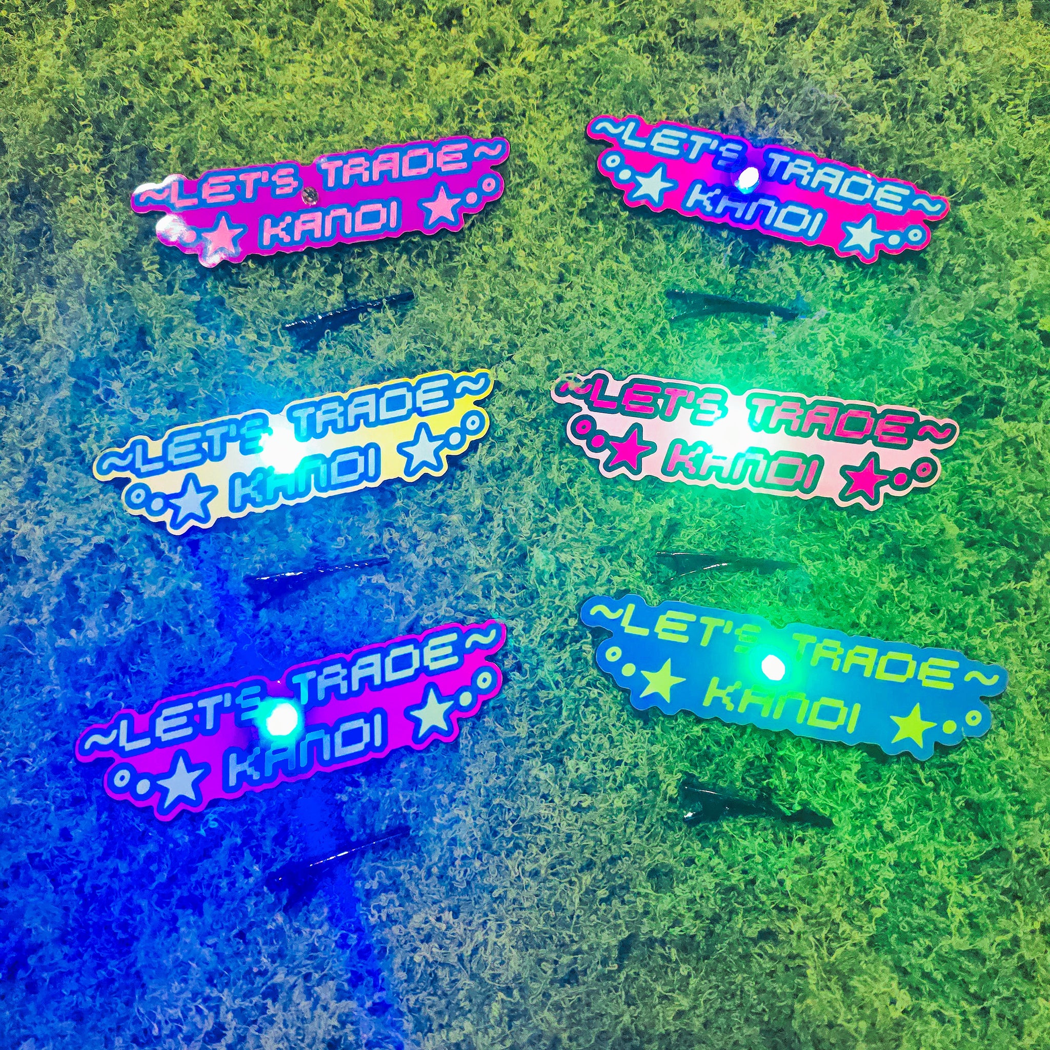 LED Medium *Let's Trade Kandi* Hair Clip Set Of 6